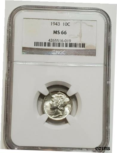 【極美品/品質保証書付】 アンティークコイン コイン 金貨 銀貨 [送料無料] 1943 MERCURY DIME MS 66 NGC