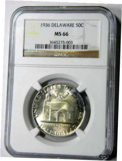 【極美品/品質保証書付】 アンティークコイン コイン 金貨 銀貨 送料無料 1936 DELAWARE 50c NGC MS 66 IN OLD BROWN HOLDER BEAUTIFUL GEM SHOWPIECE