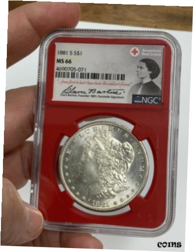【極美品/品質保証書付】 アンティークコイン コイン 金貨 銀貨 [送料無料] 1881 S Silver Morgan Dollar NGC MS 66 American Red Cross Label Clara Barton