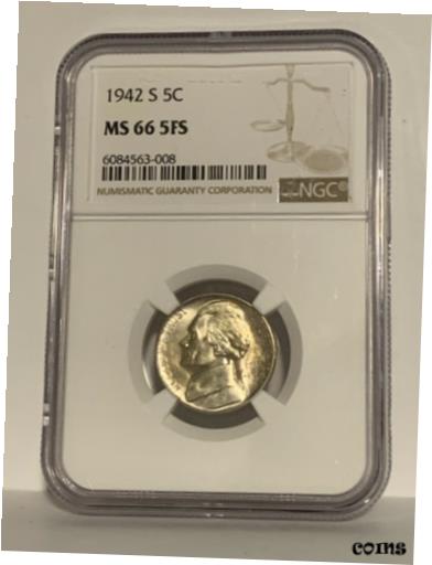 yɔi/iۏ؏tz AeB[NRC RC   [] 1942-S 5C Jefferson Nickel NGC Gem Unicrculated MS66 5FS