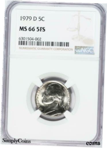 【極美品/品質保証書付】 アンティークコイン コイン 金貨 銀貨 [送料無料] 1979-D Jefferson Nickel ~ NGC MS66 5FS FS ~ GEM BU A2-5..