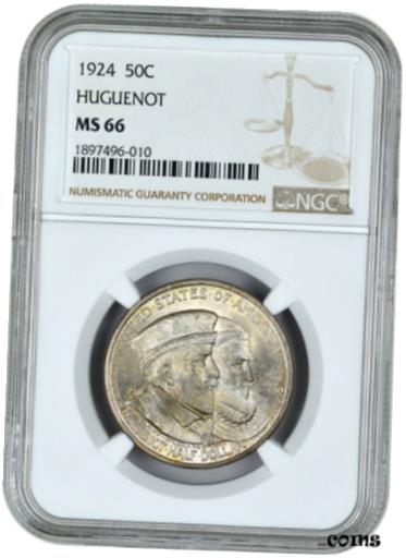  アンティークコイン コイン 金貨 銀貨  1924 NGC MS66 HUGUENOT Silver Commemorative Half Dollar Appropriate Tone