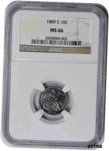 【極美品/品質保証書付】 アンティークコイン 銀貨 1889-S Liberty Seated Silver Dime MS66 NGC [送料無料] #sot-wr-8905-3504