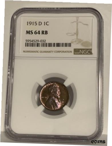  アンティークコイン コイン 金貨 銀貨  NGC MS-64 RB 1915-D Lincoln Cent, Attractively toned, Red-Brown specimen.