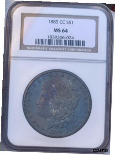 【極美品/品質保証書付】 アンティークコイン 硬貨 1885-CC Morgan Dollar MONSTER TONED NGC MS64 BLUEBERRY REV ONE OF A KIND PIECE..