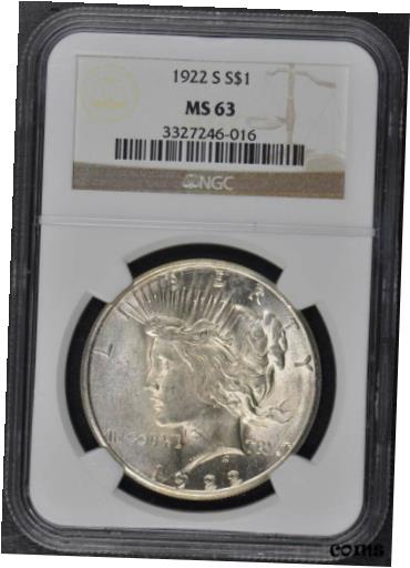 1922-S Peace Dollar S$1 NGC MS63※関税は当ショップ負担（お客様負担無し）※全国送料無料・海外輸送無料※商品の状態は画像をご確認下さい（極美品・目立った汚れ無し）※輸入品の為英語表記となります※その他ご不明点は...