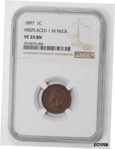 ڶ/ʼݾڽա ƥ    [̵] 1897 Indian Head Cent NGC VF-35 BN MISPLACED 1 IN NECK