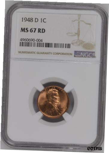  アンティークコイン 硬貨 :1948-D 1C LINCOLN CENT LOW LOW POP KEY DATE NGC MS-67 NATUAL RED HIGHEST GRADES  #oot-wr-8949-1651