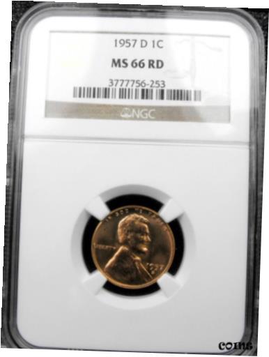 【極美品/品質保証書付】 アンティークコイン コイン 金貨 銀貨 [送料無料] 1957 D Lincoln cent NGC MS66RED