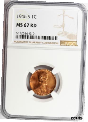 【極美品/品質保証書付】 アンティークコイン コイン 金貨 銀貨 [送料無料] 1946-S Lincoln Cent NGC Certified MS67 RD 1