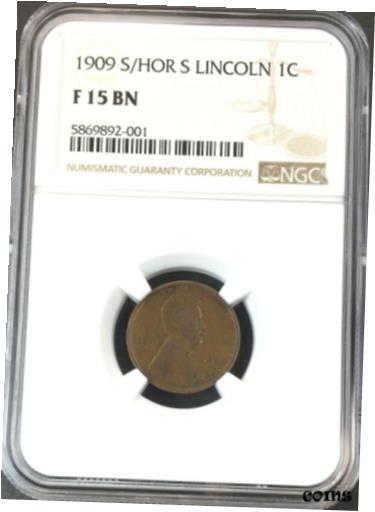 yɔi/iۏ؏tz AeB[NRC RC   [] 1909-S Lincoln Cent S/Horizontal S FS-1502 1C Circulated Fine Brown NGC F15 BN