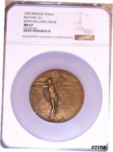 1904 年 AIEE エジソン メダル銅賞 ジョン W. リーブ Jr 59mm NGC MS67 #5LS1904 Bronze AIEE Edison Medal Award John W. Lieb Jr 59mm NGC MS67 #5LS