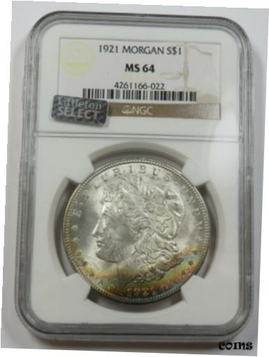 【極美品/品質保証書付】 アンティークコイン コイン 金貨 銀貨 [送料無料] 1921-P NGC MS64 Mint State RAINBOW TONED Morgan Dollar ..