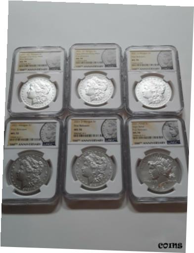 【極美品/品質保証書付】 アンティークコイン 硬貨 2021 Morgan and Peace Dollar 100th Anniv 6 Coin Set NGC MS70 first release [送料無料] #oct-wr-8953-1245