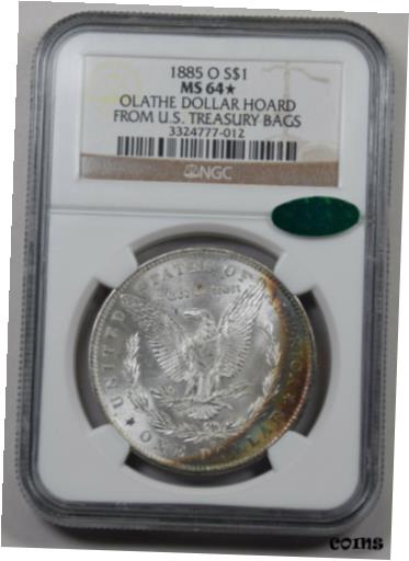 yɔi/iۏ؏tz AeB[NRC RC   [] 1885-O Morgan Silver Dollar NGC MS64* CAC PQ crescent rainbow toned Olathe hoard