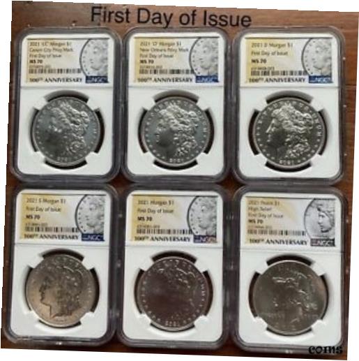 【極美品/品質保証書付】 アンティークコイン 硬貨 2021 Morgan and Peace Dollar 100th Anniv 6 Coin Set NGC MS70 First Day of Issue! [送料無料] #oct-wr-8953-32