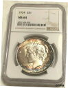 Toned 1924 Silver Peace Dollar NGC MS64 : Rainbow Toning On Obverse & Reverse※関税は当ショップ負担（お客様負担無し）※全国送料無料・海外輸送無料※商品の状態は画像...