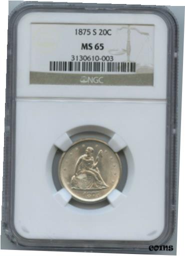 【極美品/品質保証書付】 アンティークコイン 硬貨 1875 S 20 Cent NGC MS 65 Super White and Absolutely the Perfect Type Coin!! [送料無料] #oct-wr-8953-4288