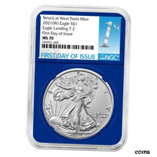 【極美品/品質保証書付】 アンティークコイン コイン 金貨 銀貨 [送料無料] 2021 (W) $1 Type 2 American Silver Eagle NGC MS70 FDI First Label Blue Core 1