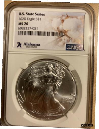 楽天金銀プラチナ　ワールドリソース【極美品/品質保証書付】 アンティークコイン コイン 金貨 銀貨 [送料無料] MS70 Silver Eagle 7K Alabama State Series Coin NGC Verified