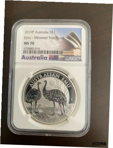 楽天金銀プラチナ　ワールドリソース【極美品/品質保証書付】 アンティークコイン コイン 金貨 銀貨 [送料無料] 2019P AUSTRALIA $$1 EMU MIRRORED TREE TRUNK MS70 1OZ SILVER COIN