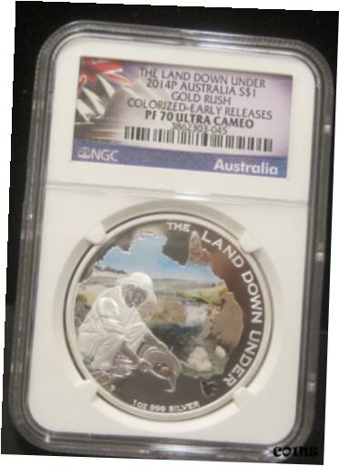  アンティークコイン コイン 金貨 銀貨  2014-P Australia The Land Down Under $1 Gold Rush - 1oz. Silver-NGC PF70 -045