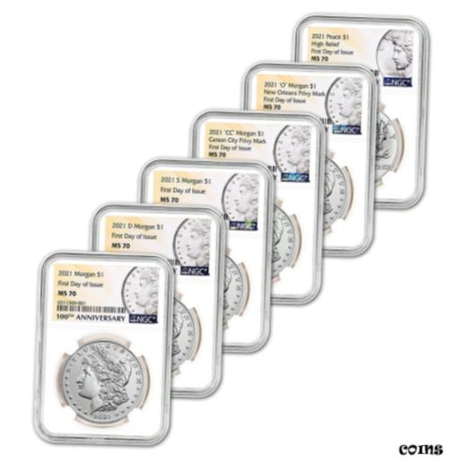 【極美品/品質保証書付】 アンティークコイン 銀貨 2021 US Six Coin Morgan and Peace Silver Dollar Set - NGC MS70 First Day Issue [送料無料] #sct-wr-9052-1268