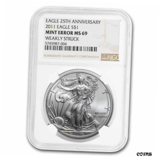 【極美品/品質保証書付】 アンティークコイン コイン 金貨 銀貨 [送料無料] 2011 Silver American Eagle MS-69 NGC (Error, Weakly Struck) - SKU#236009