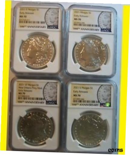 【極美品/品質保証書付】 アンティークコイン 銀貨 2021 Morgan Silver Dollar 4 COINS SET NGC MS 70 EARLY RELEASES P,O,D,S [送料無料] #sct-wr-9052-3344