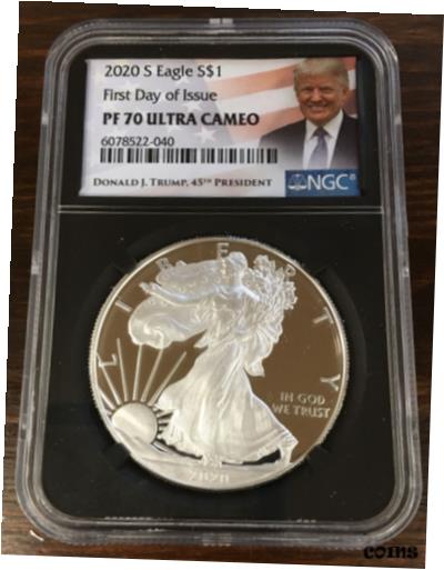 yɔi/iۏ؏tz AeB[NRC RC   [] 2020 S 1oz Silver Eagle Proof NGC PF70 Ultra Cameo Donald Trump Label