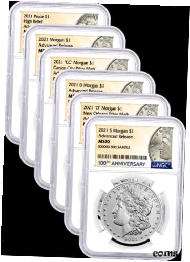 【極美品/品質保証書付】 アンティークコイン 硬貨 2021 Morgan and Peace Dollar 100th Anniv 6 Coin Set NGC MS70 Advanced Release [送料無料] #oct-wr-9052-784