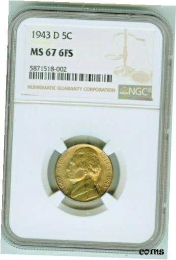【極美品/品質保証書付】 アンティークコイン コイン 金貨 銀貨 送料無料 NGC MS 67 6 Full Steps 1943 D Silver Nickel