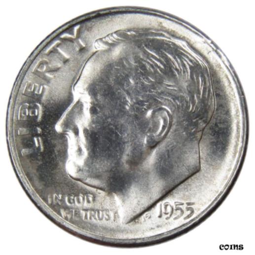 【極美品/品質保証書付】 アンティークコイン コイン 金貨 銀貨 [送料無料] 1955 S Roosevelt Dime BU Uncirculated Mint State 90% Si..