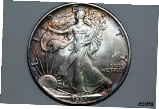 【極美品/品質保証書付】 アンティークコイン コイン 金貨 銀貨 [送料無料] 1991 1 oz Silver American Eagle MINT STATE ORANGE TONED $1 (SE-1991-12)