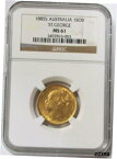 【極美品/品質保証書付】 アンティークコイン 金貨 1885 S GOLD AUSTRALIA ST. GEORGE SOVEREIGN NGC MINT STATE 61 [送料無料] #got-wr-9092-434