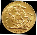 【極美品/品質保証書付】 アンティークコイン コイン 金貨 銀貨 送料無料 1915 GOLD GREAT BRITAIN SOVEREIGN KING GEORGE V COIN MINT STATE