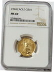 【極美品/品質保証書付】 アンティークコイン 金貨 1994 GOLD $10 AMERICAN EAGLE 1/4 OZ COIN NGC MINT STATE 69 [送料無料] #gct-wr-9092-891