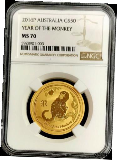 yɔi/iۏ؏tz AeB[NRC  2016 GOLD $50 AUSTRALIA 1/2 OZ LUNAR YEAR OF THE MONKEY COIN NGC MINT STATE 70 [] #gct-wr-9092-916