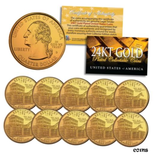  アンティークコイン コイン 金貨 銀貨  2001 Kentucky State Quarters U.S. Mint BU Coins 24K GOLD PLATED (Quantity 10)