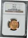1893 ゴールド アメリカ $5 リバティ ヘッド ハーフ イーグル コイン NGC ミント ステート 631893 GOLD UNITED STATES $5 LIBERTY HEAD HALF EAGLE COIN NGC MINT STATE 63(3)