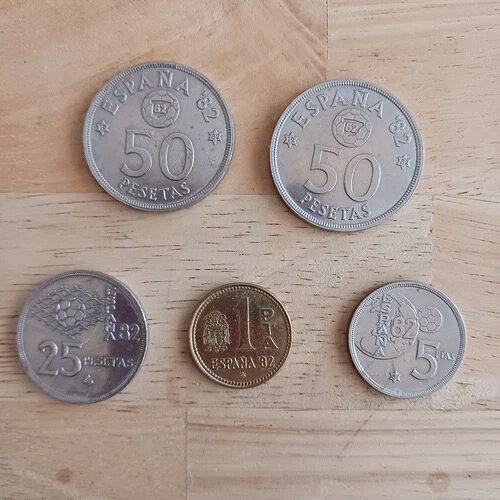 5ピースロット スペイン 1980/82 ワールドカップ ペセタ コイン 流通量 50 25 5 1