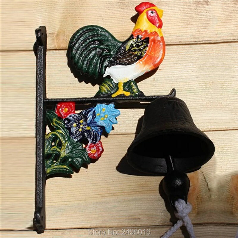 K[fjO 悤fBi[xSRbN`xǊ|nMO^xH|iz[XN[XgAhAfR[V WELCOME Dinner Bell Cast Iron Cock shape Bell Wall Mounted Hanging Metal Bell handmade Crafts Home School Store Door Decoration