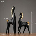 オブジェ 【キリンブラック2個】ペアホーススタチュー抽象動物樹脂モデル北欧の家の装飾アクセサリーアート鹿の彫刻新年の装飾工芸品ギフト 【Giraffe-blac...