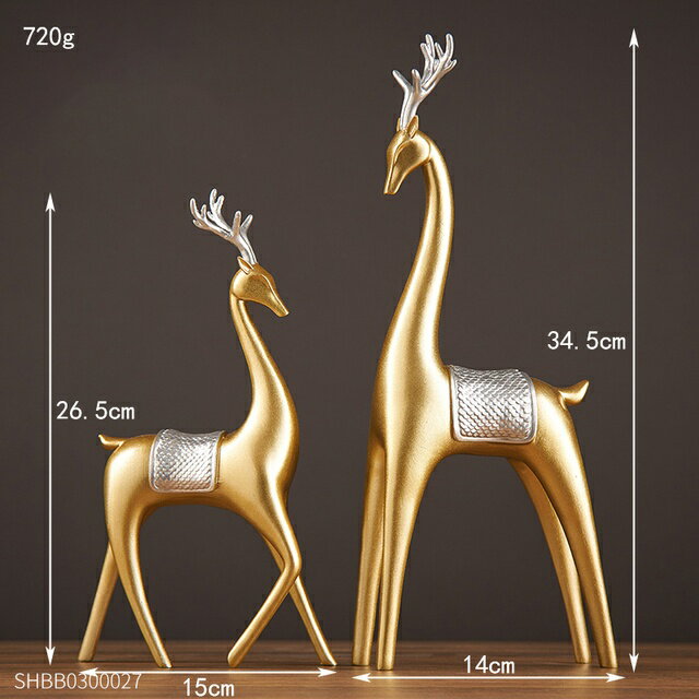 オブジェ 【ディアゴールド2個】ペアホーススタチュー抽象動物樹脂モデル北欧の家の装飾アクセサリーアート鹿の彫刻新年の装飾工芸品ギフト 【Deer-gold 2pc】A Pair Horse Statue Abstract Animal Resin Model Nordic Home Decor Accessories Art Deer Sculpture New Year D