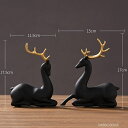 オブジェ 【ディアブラック2個】ペアホーススタチューアブストラクトアニマルレジンモデルノルディックホームデコレーションアクセサリーアートディアスカルプチャーニュ...