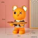 オブジェ 【オレンジベア】ベアフィギュア漫画収納トレイ樹脂彫刻ホームモダンデコレーションデスクアクセサリーカワイイルームデコレーションニューイヤーギフト 【Or...