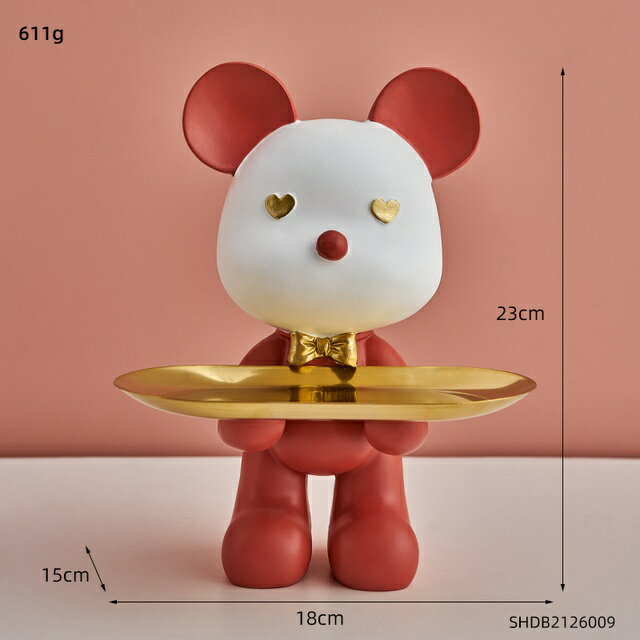 オブジェ 【赤いクマ】クマの置物漫画収納トレイ樹脂彫刻ホームモダンデコレーションデスクアクセサリ..