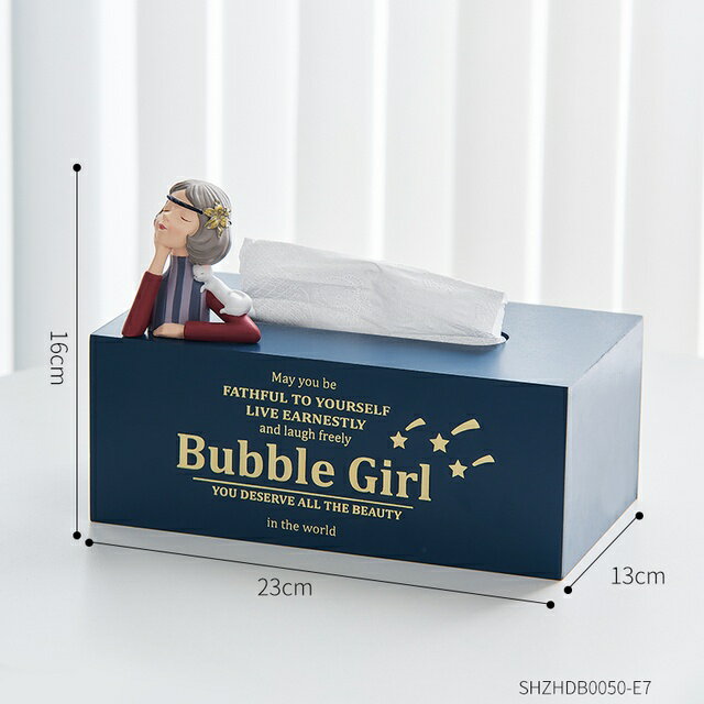 オブジェ 【ダークブルーガールB】ティッシュボックスナプキンホルダーウッドホームデコレーションオフ..