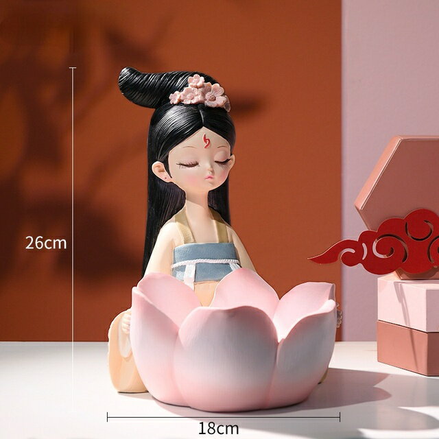 オブジェ 【小高26cmD】中国宮殿風少女像収納トレー樹脂彫刻家の装飾リビングルーム装飾デスクアクセサリー置物ギフト 【Small-heigh 26cm D】Chinese Palace Style Girl Statues Storage Tray Resin Sculpture Home Decor Living Room Decoration Desk Accessories Figurine