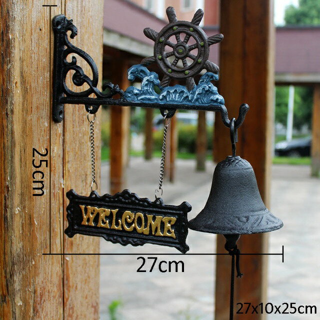 K[fjO y_[fUCzSAJ[nhNLOEH[xAEFJTCv[Nʃz[K[ffR[VEFJhAx yRudder designzCast Iron Anchor Hand Cranking Wall Bell With Hanging Welcome Signs Plaques Double-sid